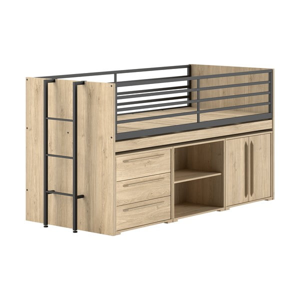 Vyvýšená detská posteľ s úložným priestorom s roštom v prírodnej farbe 90x200 cm Sam – Vipack