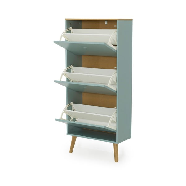 Zelená skrinka na topánky s detailmi v dekore dubového dreva s 3 výkopy Tenzo Dot-image-3