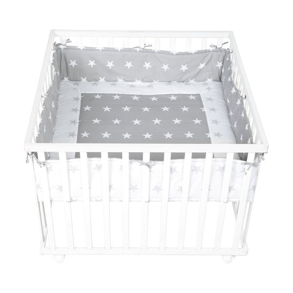 Biely/sivý mantinel do postieľky s prímesou bavlny 96 cm Little Stars – Roba-image-1
