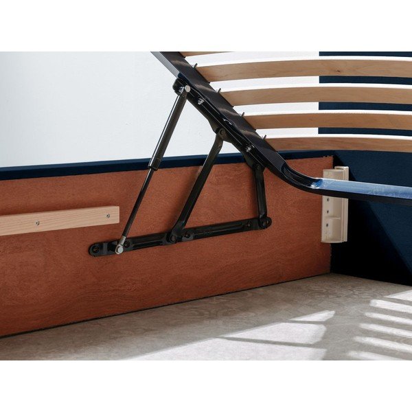 Tmavomodrá čalúnená dvojlôžková posteľ s úložným priestorom s roštom 160x200 cm Palmyre - Bobochic Paris-image-4