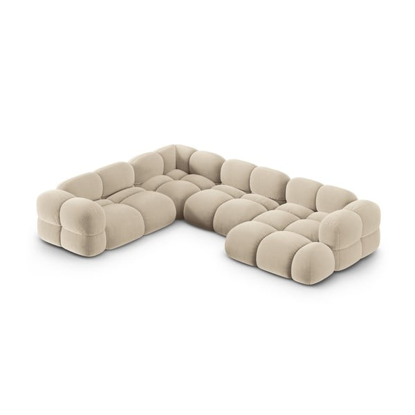 Béžová zamatová rohová pohovka (ľavý roh/do tvaru "U") Loretto – Cosmopolitan Design