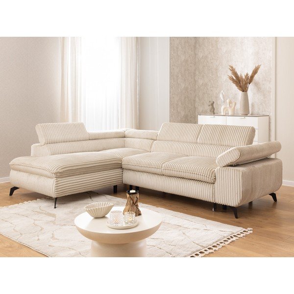 Béžová menčestrová rohová pohovka (ľavý roh/do L) Marbeya  – Ropez-image-1