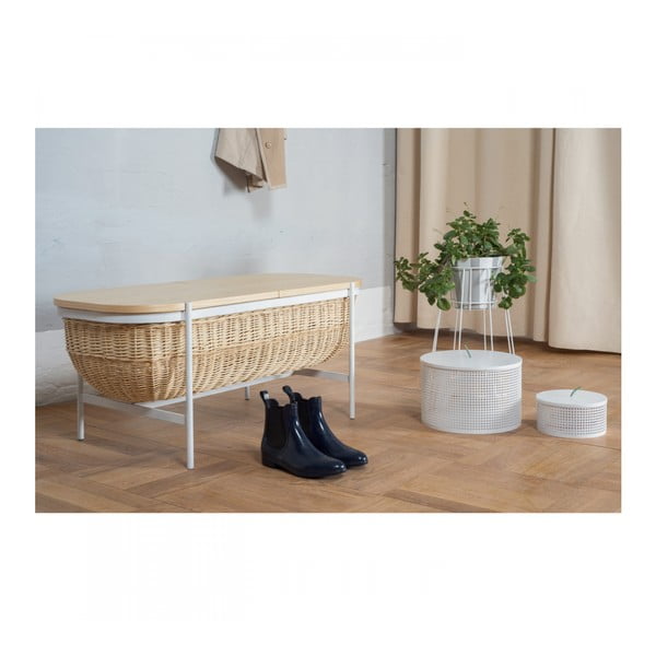 Prútená lavica s bielou konštrukciou a úložným priestorom OK Design Willow-image-3