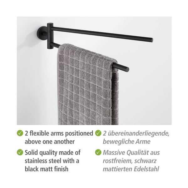 Matne čierny samodržiaci držiak na uteráky z nehrdzavejúcej ocele Bosio – Wenko-image-3