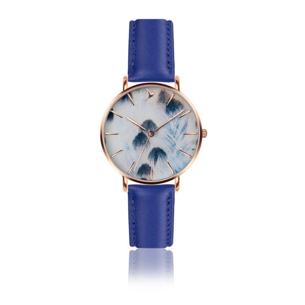 Dámske hodinky s modrým remienkom z pravej kože Emily Westwood Feather Mosadz