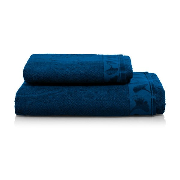 Set tmavě modrej osušky a uteráka z bambusových vlákien Maison Carezza Italia