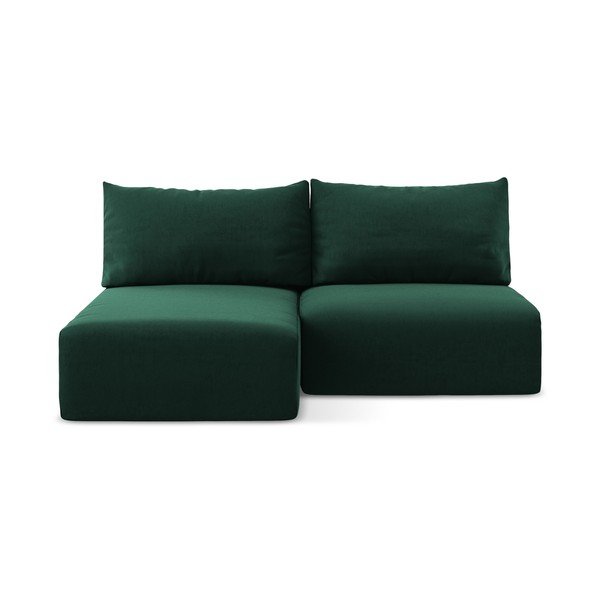 Tmavozelená zamatová rozkladacia/s úložným priestorom rohová pohovka (ľavý roh/s leňoškou) Kalena – Makamii