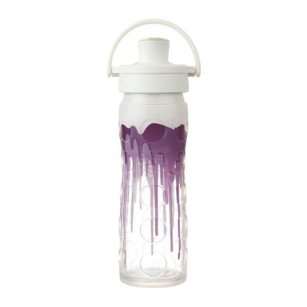 Sklenená fľaša na vodu so silikónovým chráničom Lifefactory Violet Splash Activ Premium, 475 ml