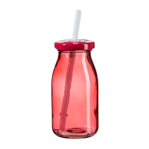 Červená fľaša na smoothie s viečkom a slamkou SUMMER FUN II, 200 ml