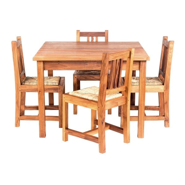 Detský záhradný stôl so 4 stoličkami z teakového dreva Massive Home Baby