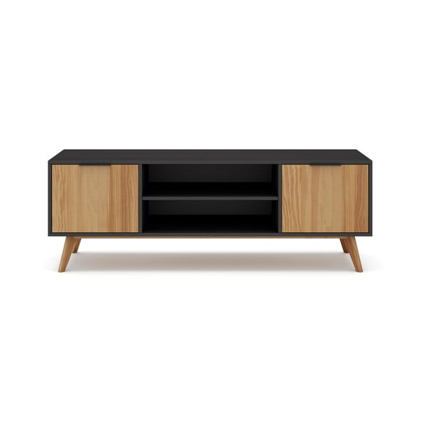 Čierny/prírodný TV stolík z borovicového dreva 140x53 cm Lavis – Marckeric