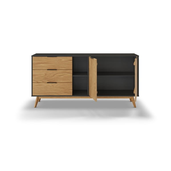 Čierna/prírodná nízka komoda z borovicového dreva 165x80 cm Lavis – Marckeric-image-4