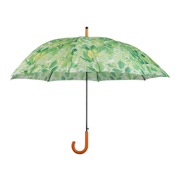 Zelený dáždnik s drevenou rukoväťou Esschert Design Leafs