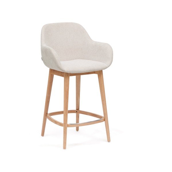 Béžová čalúnená barová stolička s podrúčkami (výška sedadla 66 cm) Konna – Kave Home