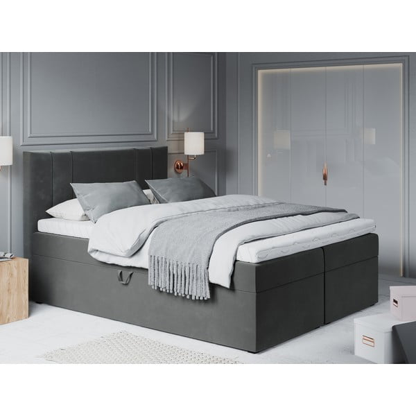 Tmavosivá zamatová dvojlôžková posteľ Mazzini Beds Afra, 200 x 200 cm-image-1