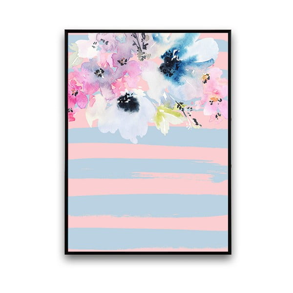 Plagát s kvetmi, modro-ružové pozadie, 30 x 40 cm