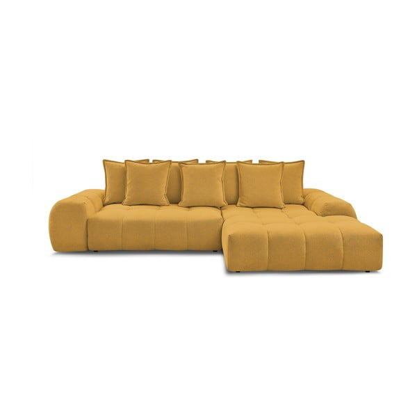 Ženilková rozkladacia/s úložným priestorom rohová pohovka v horčicovej farbe (pravý roh/s leňoškou) Everest – Bobochic Paris