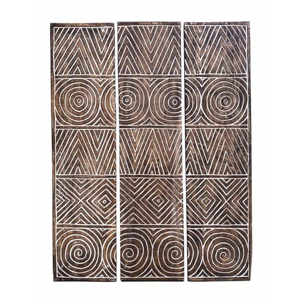 Sada 3 dekoratívnych panelov z teakového dreva Moycor Geometric, 110 × 140 cm
