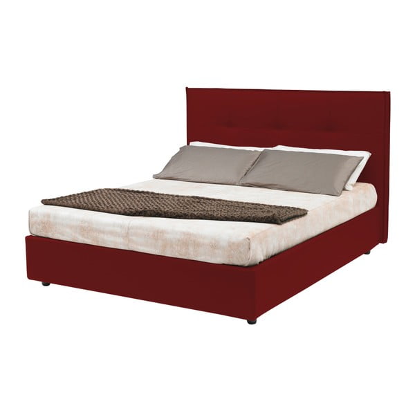 Tmavočervená dvojlôžková posteľ s úložným priestorom a poťahom z koženky 13Casa Zeus, 160 x 190 cm