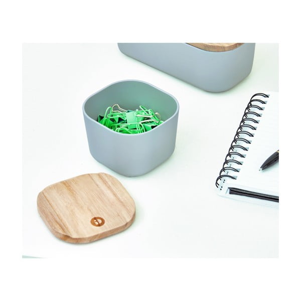 Sivý úložný box s vekom z dreva paulownia iDesign Eco, 9 x 9 cm-image-4
