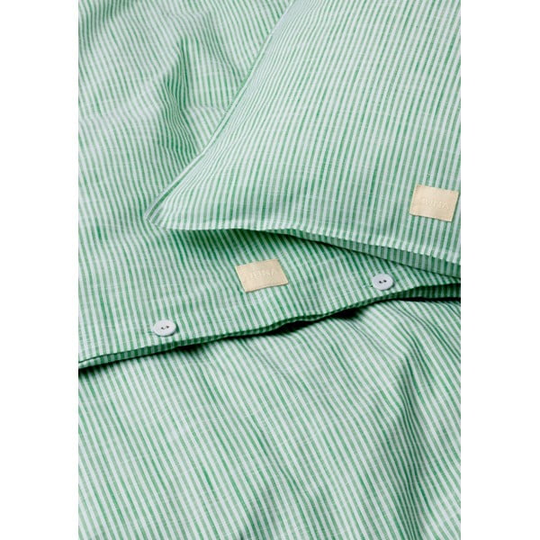 Bielo-zelené predĺžené obliečky na dvojlôžko z bio bavlny 200x220 cm Monochrome Lines - JUNA-image-2