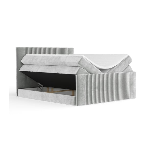 Svetlosivá boxspring posteľ s úložným priestorom 140x200 cm Bergamo – Maison de Rêve-image-2