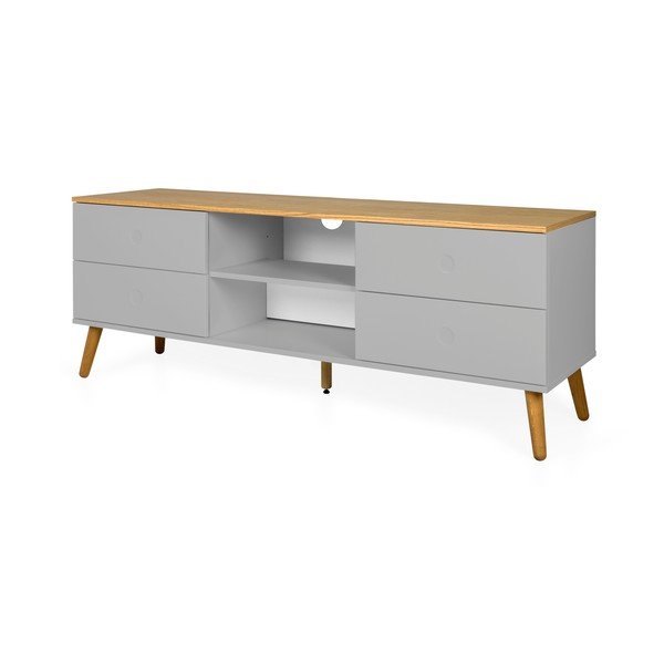 Sivý TV stolík s detailmi v dekore dubového dreva Tenzo Dot, šírka 162 cm-image-3