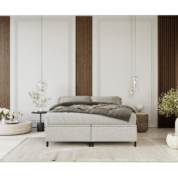 Svetlosivá čalúnená dvojlôžková posteľ s úložným priestorom 200x200 cm Tate – Maison de Rêve-image-3