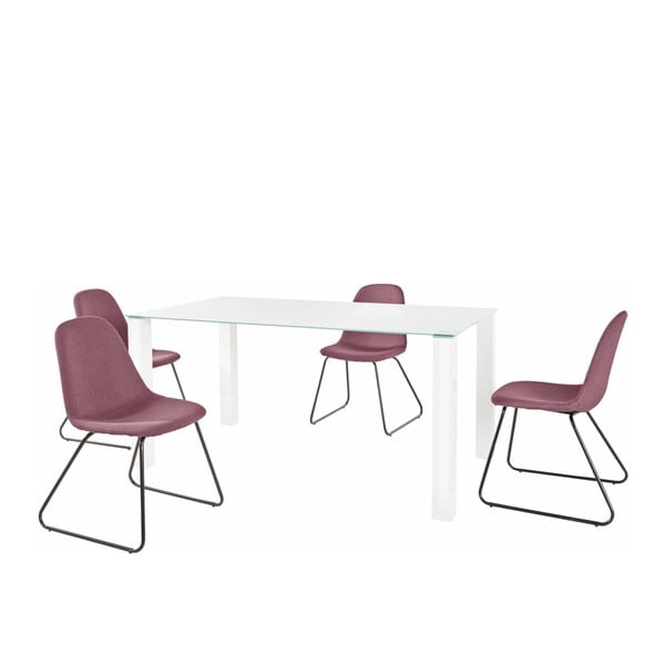 Set bieleho jedálenského stola a 4 červených jedálenských stoličiek Støraa Dante Colombo Duro