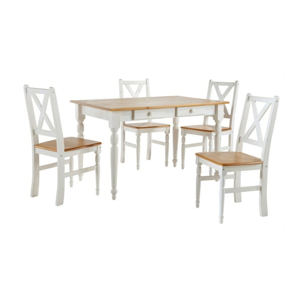 Set 4 bielych drevených jedálenských stoličiek s prírodným sedákom a so stolom Støraa Normann, 105 x 80 cm
