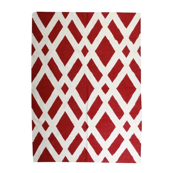 Vlnený koberec Geometry Cross Red & White, 160x230 cm