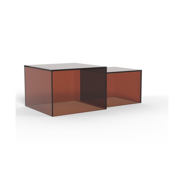 Hnedé sklenené konferenčné stolíky v súprave 2 ks 50x50 cm Dice – Actona-image-4