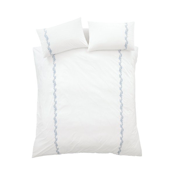 Biele obliečky na jednolôžko z bavlneného perkálu 135x200 cm Camille Embroidered Floral – Bianca