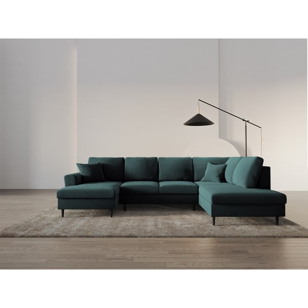 Zamatová rozkladacia/s úložným priestorom rohová pohovka v petrolejovej farbe (pravý roh/do "U") Kyoto – Cosmopolitan Design-image-2