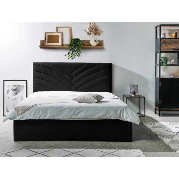 Tmavosivá čalúnená dvojlôžková posteľ s úložným priestorom s roštom 160x200 cm Palmyre - Bobochic Paris-image-2