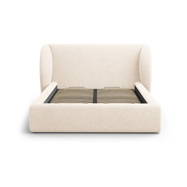 Krémová čalúnená dvojlôžková posteľ s úložným priestorom s roštom 160x200 cm Miley – Micadoni-image-4