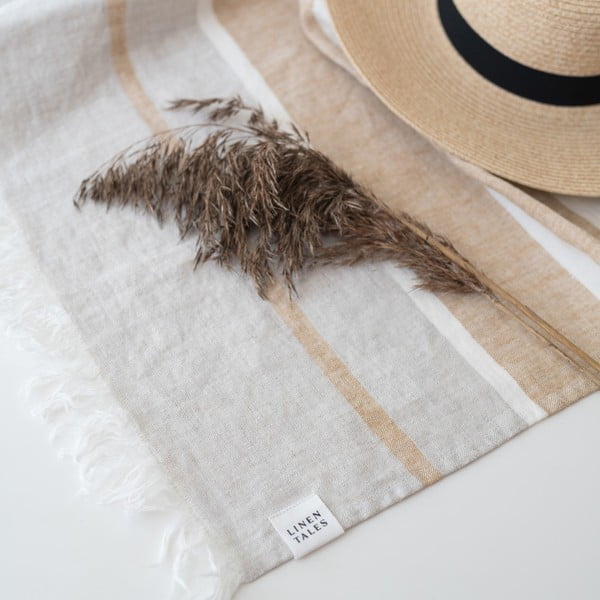 Béžová ľanová plážová deka 140x170 cm Allure Stripe – Linen Tales-image-3