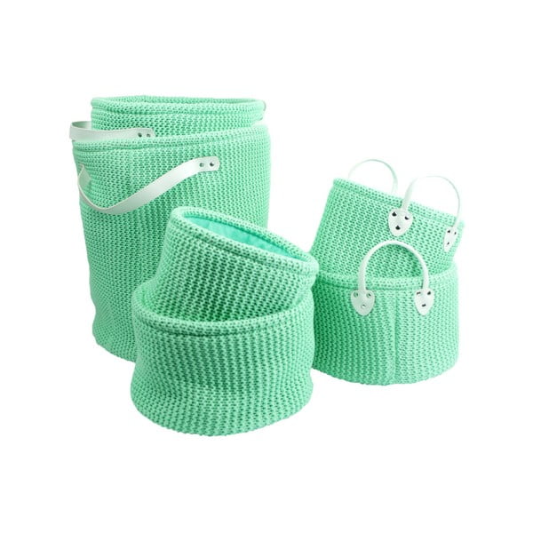 Sada 2 zelených pletených úložných košov Furniteam Clean, ⌀ 42 cm