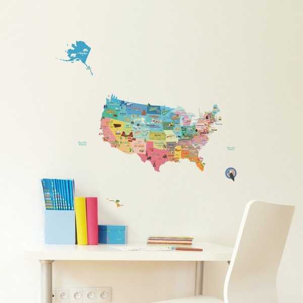 Veľká samolepiaca mapa USA Ambiance, 50 × 70 cm