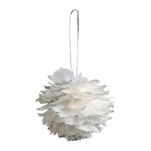 Sada 6 bielych závesných dekorácií z peria Côté Table Hanging Ball Feather, 12 cm