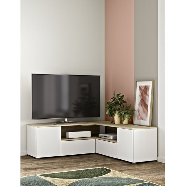 TV stolík v dekore duba v bielo-prírodnej farbe 130x46 cm Angle – TemaHome-image-1