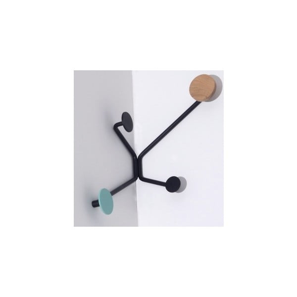 Čierny rohový nástenný vešiak s mentolovozeleným detailom Gazzda Hook-image-3