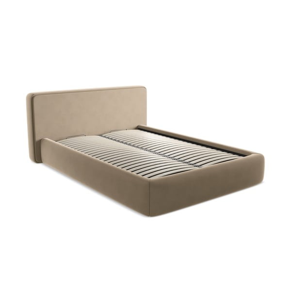 Svetlohnedá čalúnená dvojlôžková posteľ s úložným priestorom s roštom 160x200 cm Kiana – Makamii