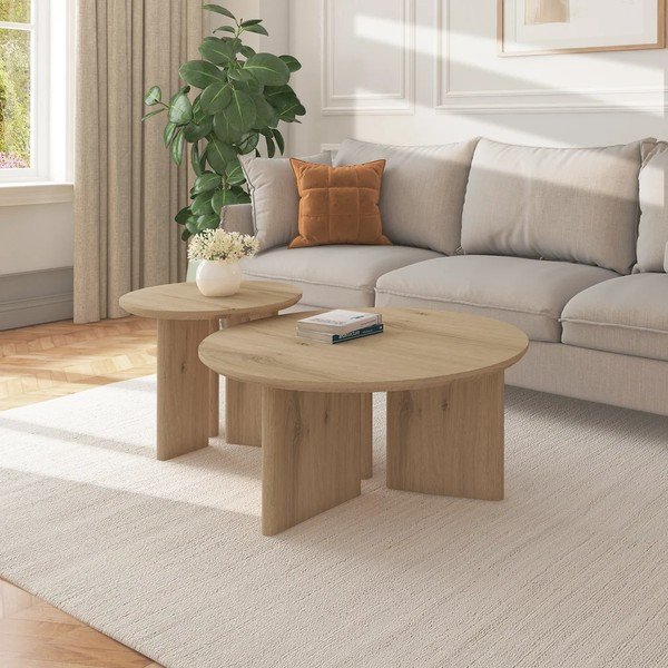 Okrúhly konferenčný stolík s doskou v dubovom dekore v prírodnej farbe ø 80 cm Chatham – Støraa-image-1