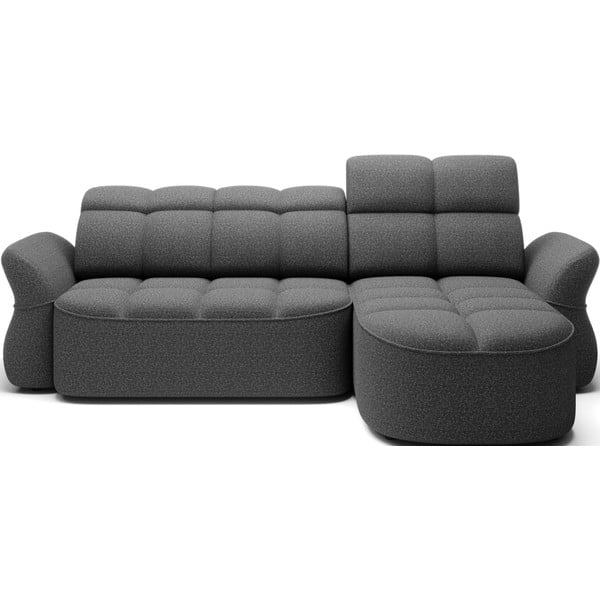 Tmavosivá zamatová rozkladacia/s úložným priestorom rohová pohovka (pravý roh/s leňoškou) Beneth – ELTAP