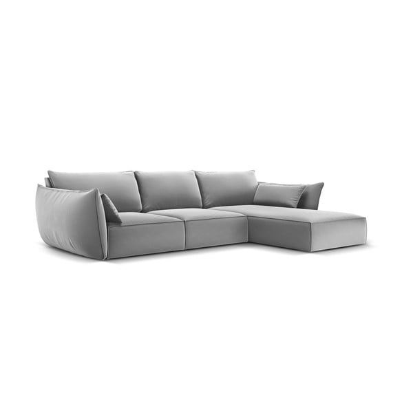 Svetlosivá zamatová rohová pohovka (pravý roh/s leňoškou) Vanda – Mazzini Sofas-image-2