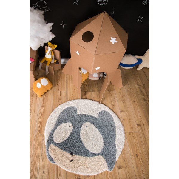Sivo-krémový prateľný ručne tkaný vlnený detský koberec ø100 cm Astromouse – Lorena Canals-image-1