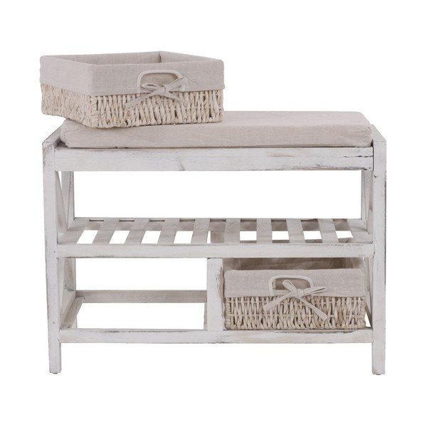 Biela polica na topánky s lavicou Mendler Shabby-image-3