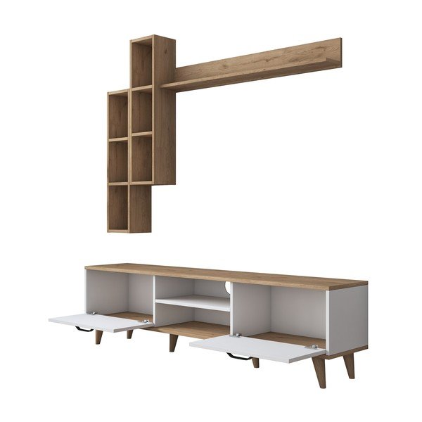 Bielo/prírodná TV súprava v dekore orecha 180x48 cm Veronica - Kalune Design-image-3