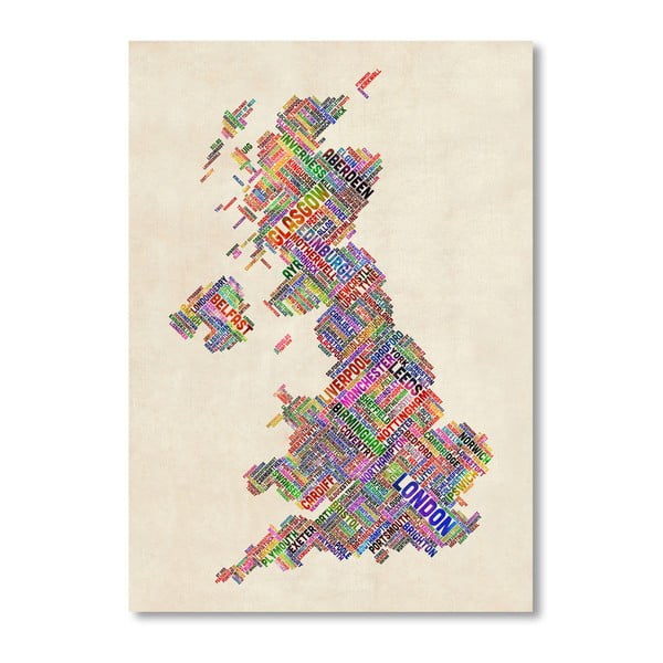 Plagát s pestrofarebnou mapou Veľkej Británie Americanflat Town, 60  ×   42 cm